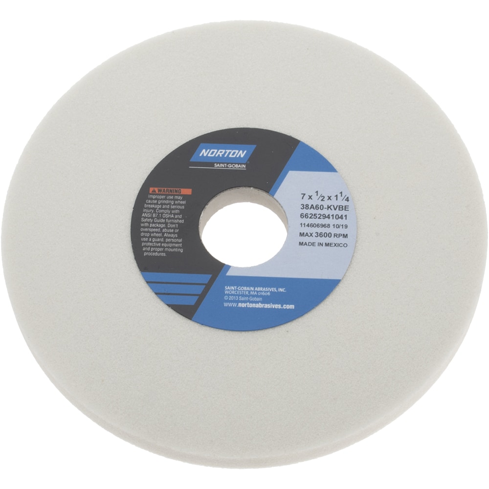 Norton 66252941041 Surface Grinding Wheel: 7" Dia, 1/2" Thick, 1-1/4" Hole, 60 Grit, K Hardness Image