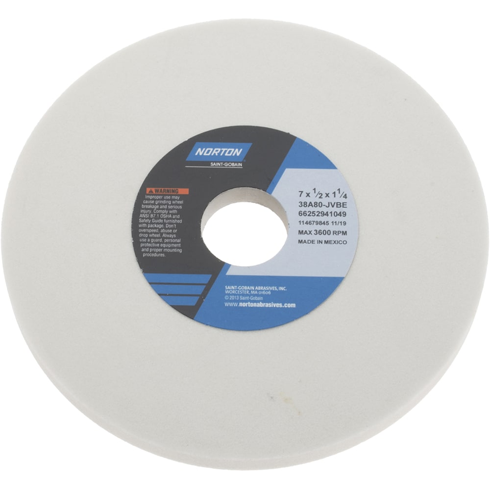 Norton 66252941049 Surface Grinding Wheel: 7" Dia, 1/2" Thick, 1-1/4" Hole, 80 Grit, J Hardness Image