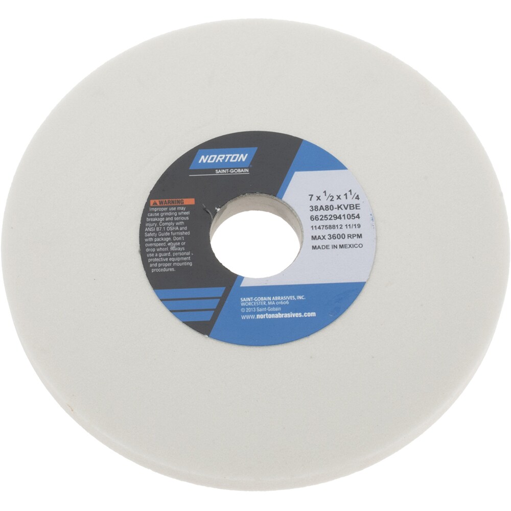 Norton 66252941054 Surface Grinding Wheel: 7" Dia, 1/2" Thick, 1-1/4" Hole, 80 Grit, K Hardness Image