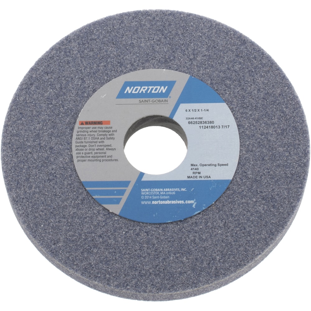 Norton 66252836380 Surface Grinding Wheel: 6" Dia, 1/2" Thick, 1-1/4" Hole, 46 Grit, K Hardness Image