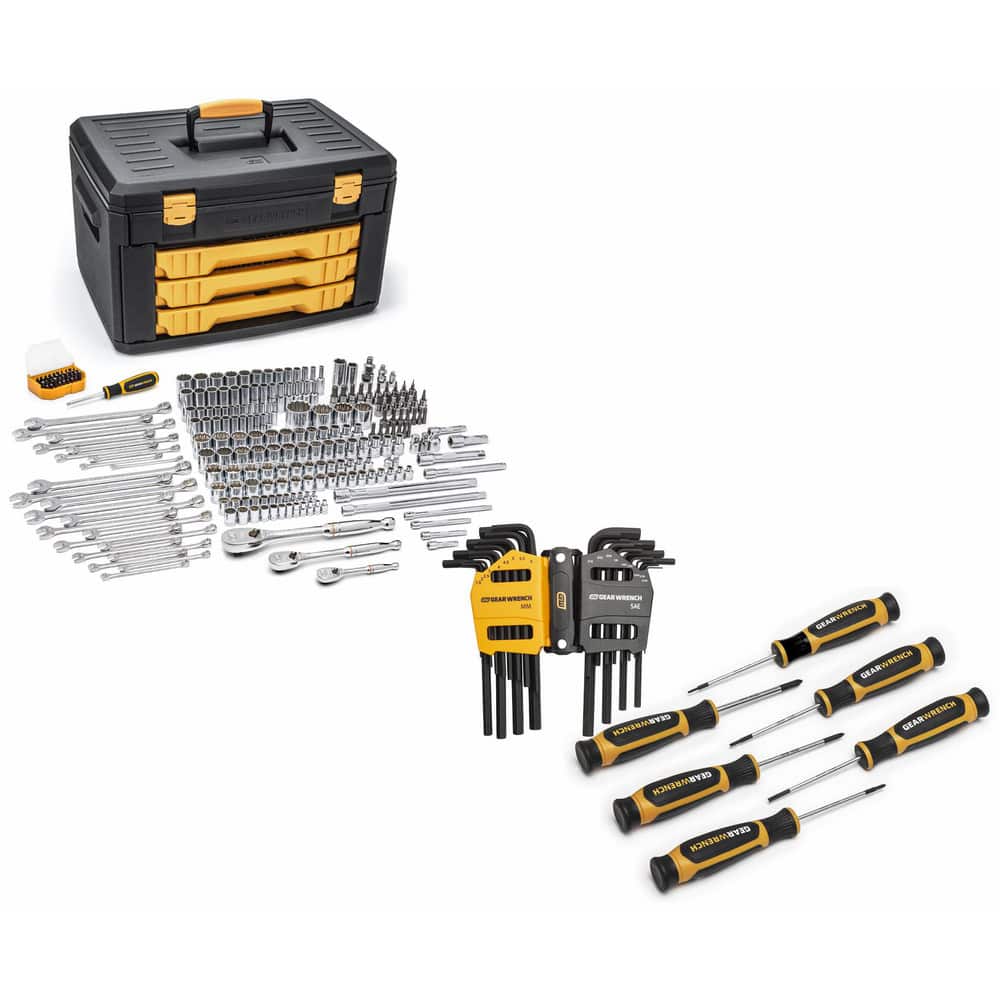 GEARWRENCH Combination Hand Tool Sets; Set Type: Master Tool Set;  Container Type: Blow Mold Case; Measurement Type: Inch  Metric; Includes: Phillips Screwdriver; Full Polish Chrome 1/4″, 3/8″  1/2″