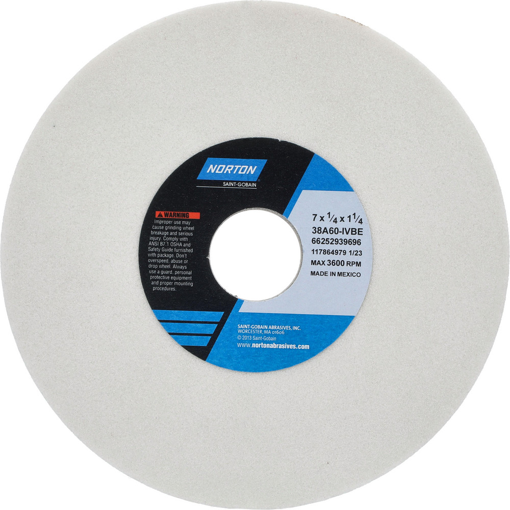 Surface Grinding Wheel: 7" Dia, 1/4" Thick, 1-1/4" Arbor, 60 Grit - Type 1, Aluminum Oxide, Vitrified Bond, Medium Grade