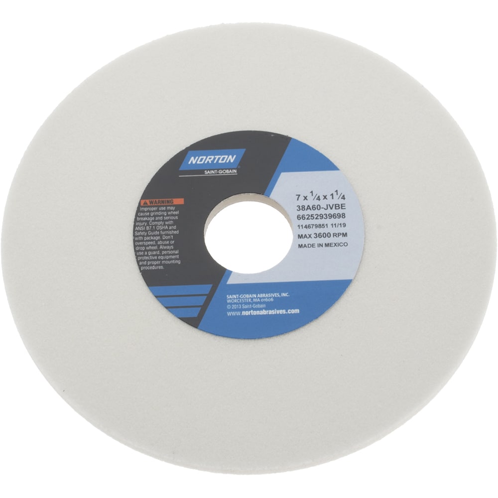 Norton 66252939698 Surface Grinding Wheel: 7" Dia, 1/4" Thick, 1-1/4" Hole, 60 Grit, J Hardness Image