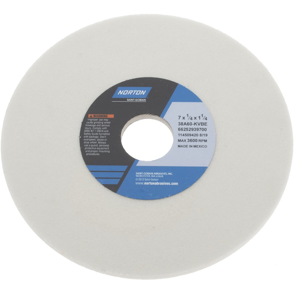 Norton 66252939700 Surface Grinding Wheel: 7" Dia, 1/4" Thick, 1-1/4" Hole, 60 Grit, K Hardness Image