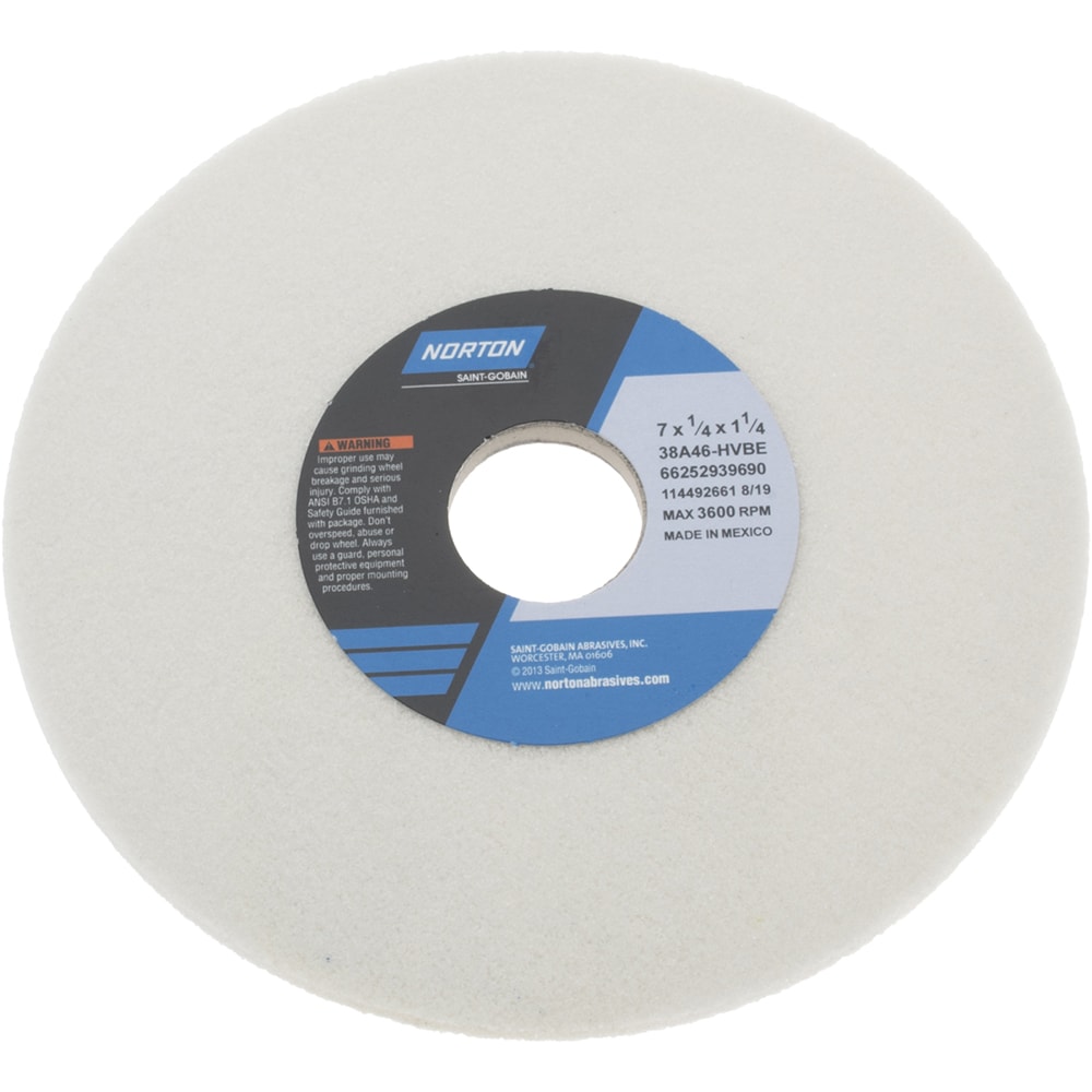 Norton 66252939690 Surface Grinding Wheel: 7" Dia, 1/4" Thick, 1-1/4" Hole, 46 Grit, H Hardness Image