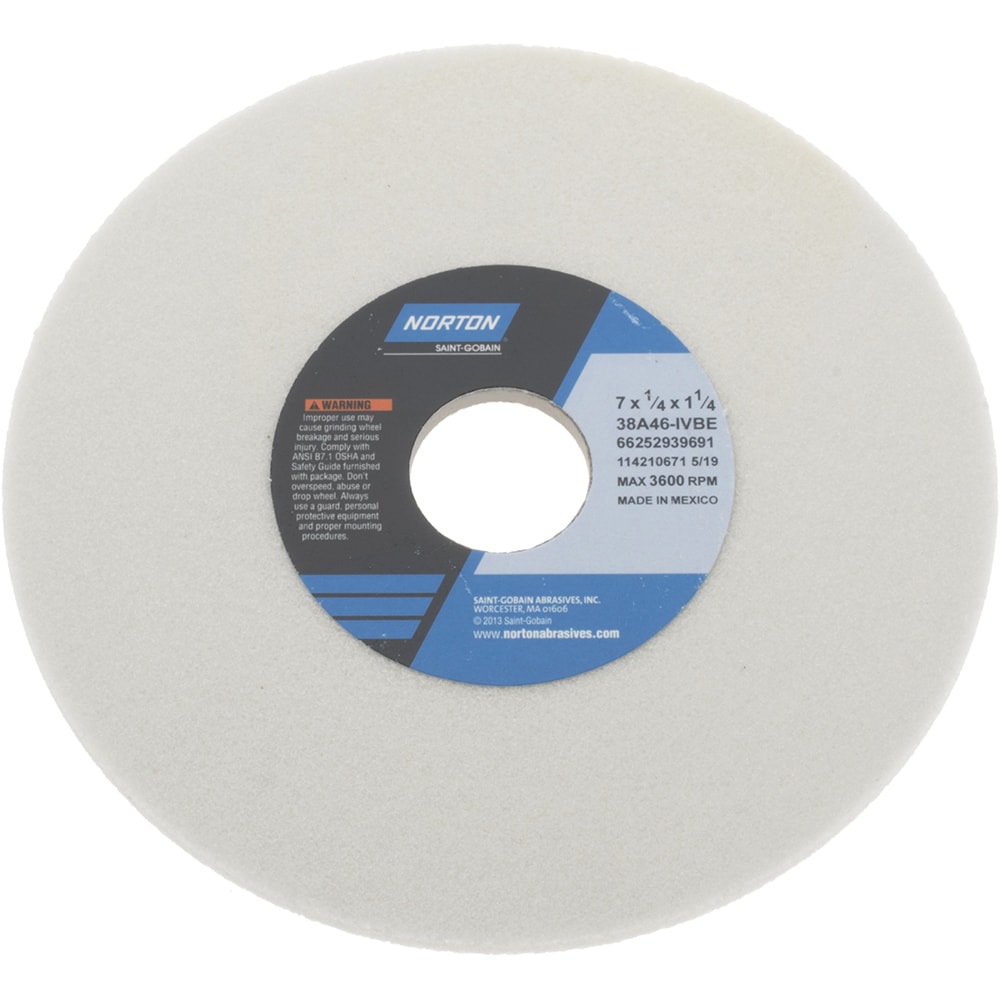 Norton 66252939691 Surface Grinding Wheel: 7" Dia, 1/4" Thick, 1-1/4" Hole, 46 Grit, I Hardness Image