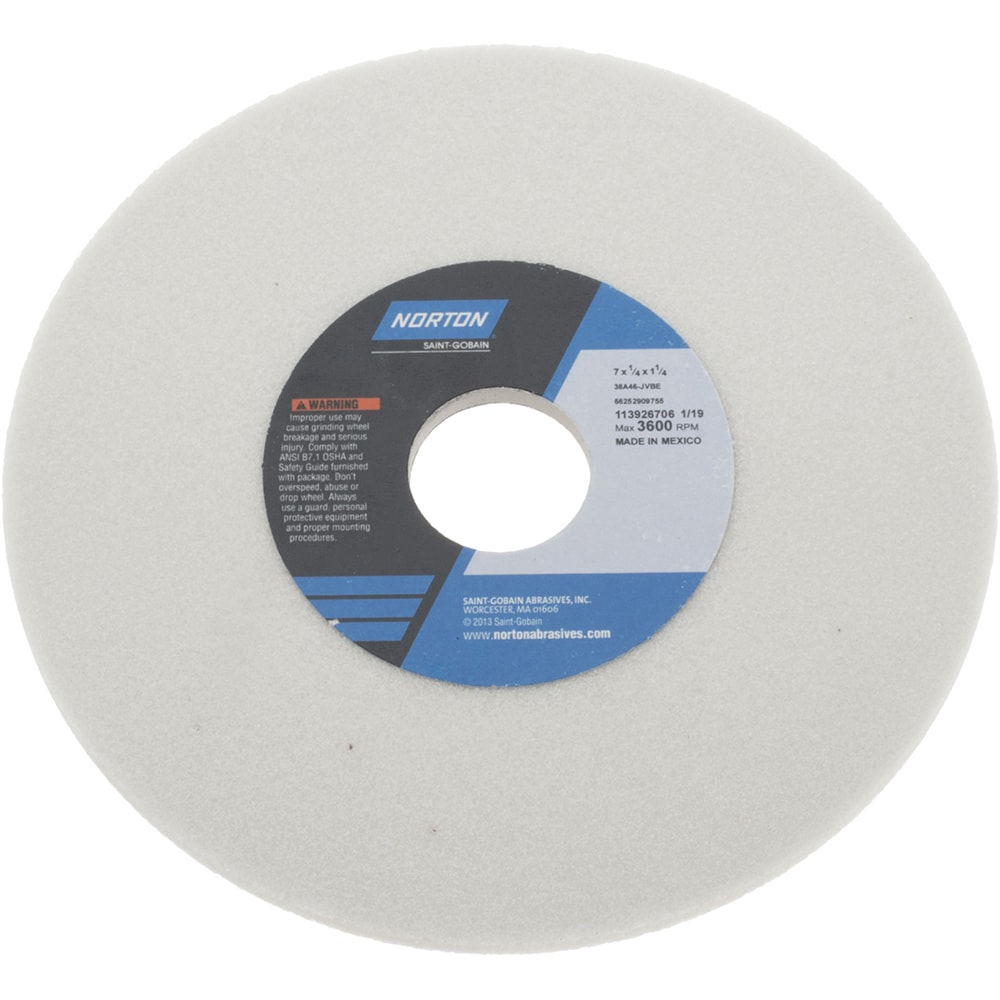 Norton 66252909755 Surface Grinding Wheel: 7" Dia, 1/4" Thick, 1-1/4" Hole, 46 Grit, J Hardness Image