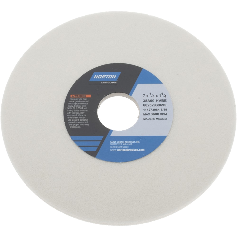 Norton 66252939695 Surface Grinding Wheel: 7" Dia, 1/4" Thick, 1-1/4" Hole, 60 Grit, H Hardness Image