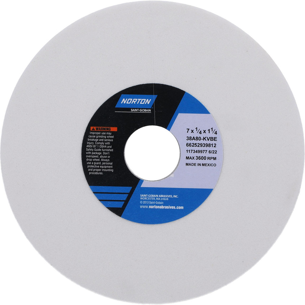 Surface Grinding Wheel: 7" Dia, 1/4" Thick, 1-1/4" Arbor, 80 Grit - Type 1, Aluminum Oxide, Vitrified Bond, Medium Grade