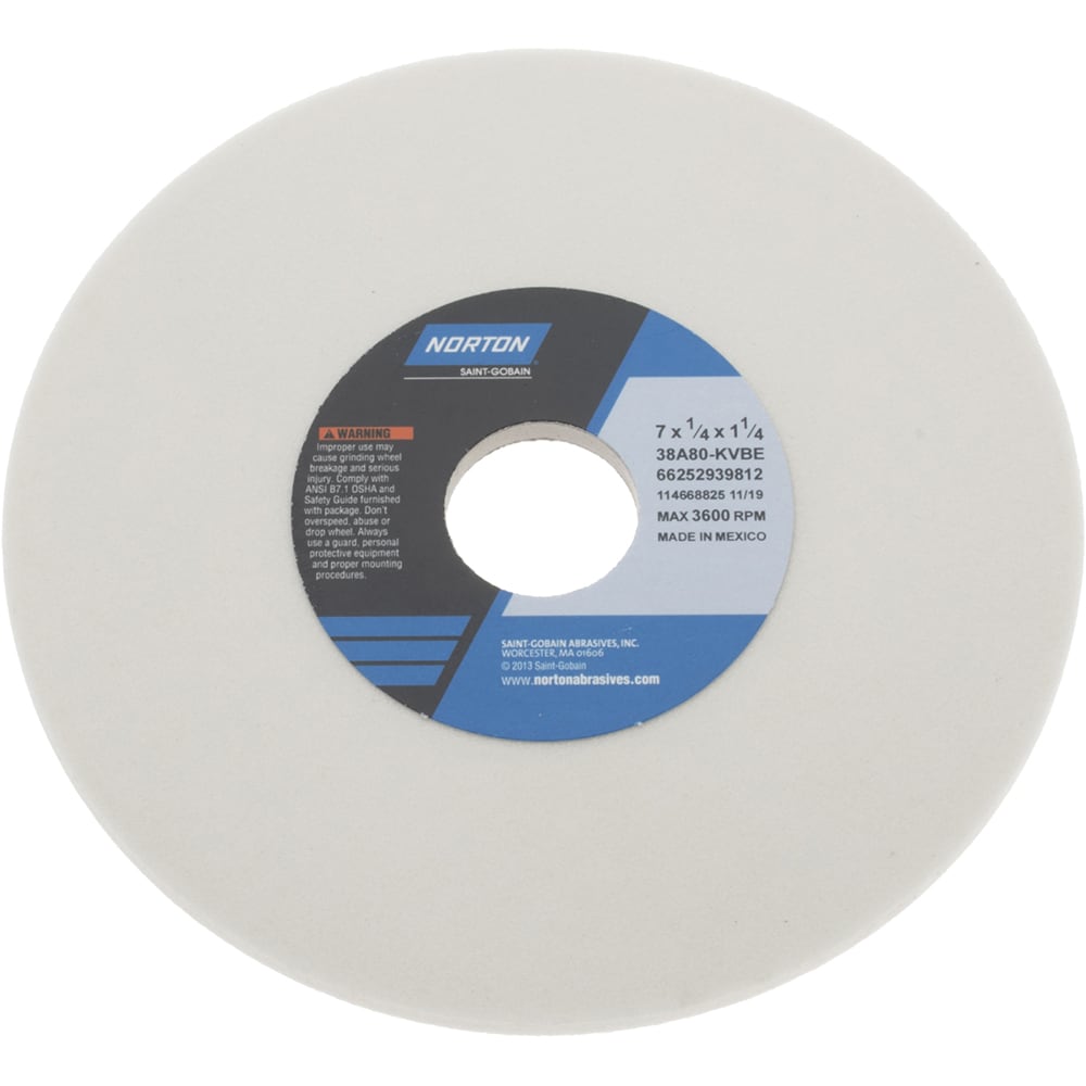 Norton 66252939812 Surface Grinding Wheel: 7" Dia, 1/4" Thick, 1-1/4" Hole, 80 Grit, K Hardness Image