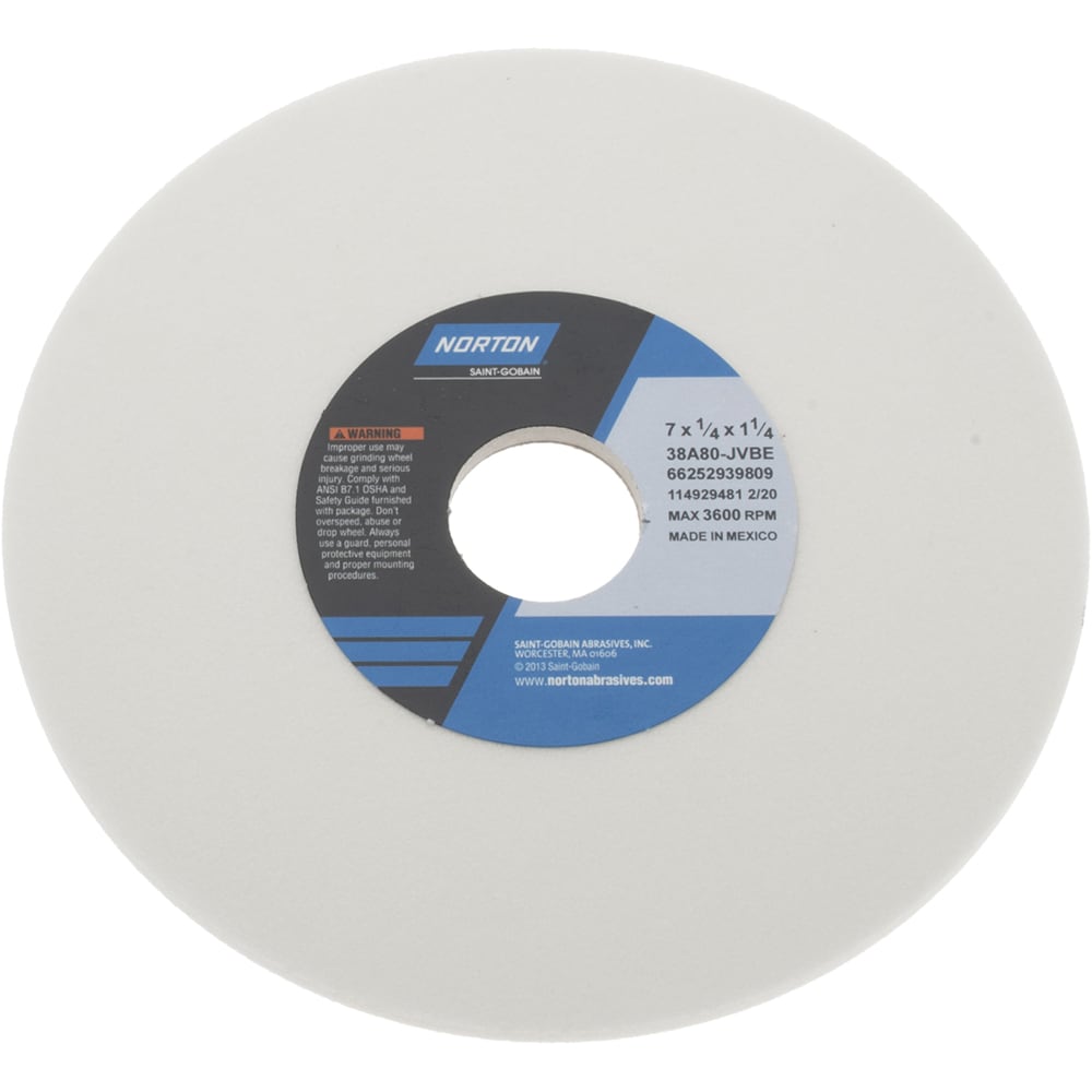 Norton 66252939809 Surface Grinding Wheel: 7" Dia, 1/4" Thick, 1-1/4" Hole, 80 Grit, J Hardness Image