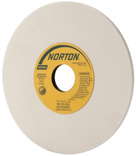 Norton 66252939823 Surface Grinding Wheel: 7" Dia, 1/4" Thick, 1-1/4" Hole, 100 Grit, I Hardness Image