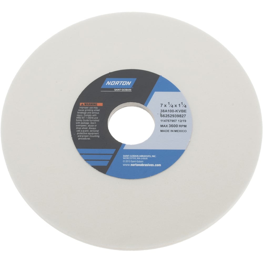 Norton 66252939827 Surface Grinding Wheel: 7" Dia, 1/4" Thick, 1-1/4" Hole, 100 Grit, K Hardness Image