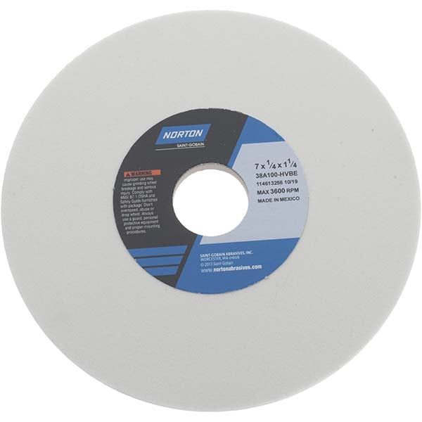 Norton 66252939822 Surface Grinding Wheel: 7" Dia, 1/4" Thick, 1-1/4" Hole, 100 Grit, H Hardness Image