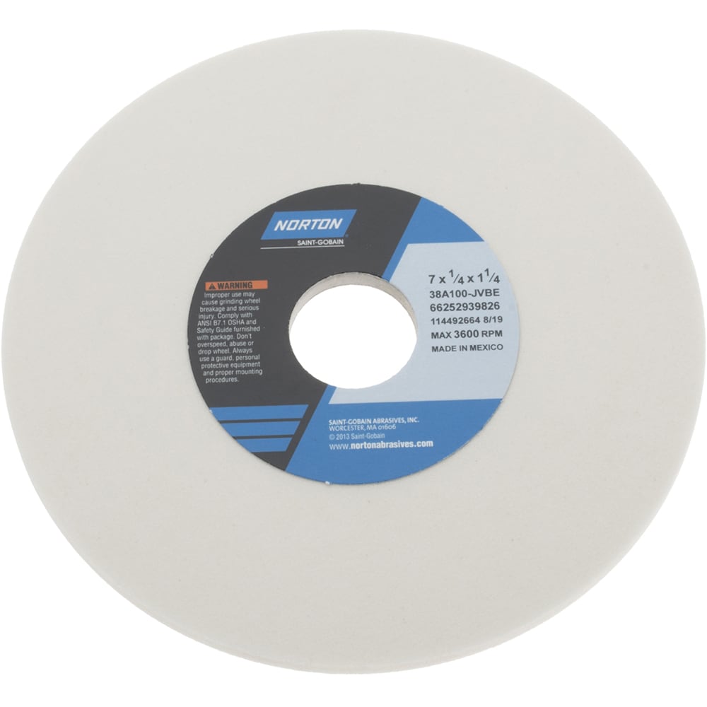 Norton 66252939826 Surface Grinding Wheel: 7" Dia, 1/4" Thick, 1-1/4" Hole, 100 Grit, J Hardness Image