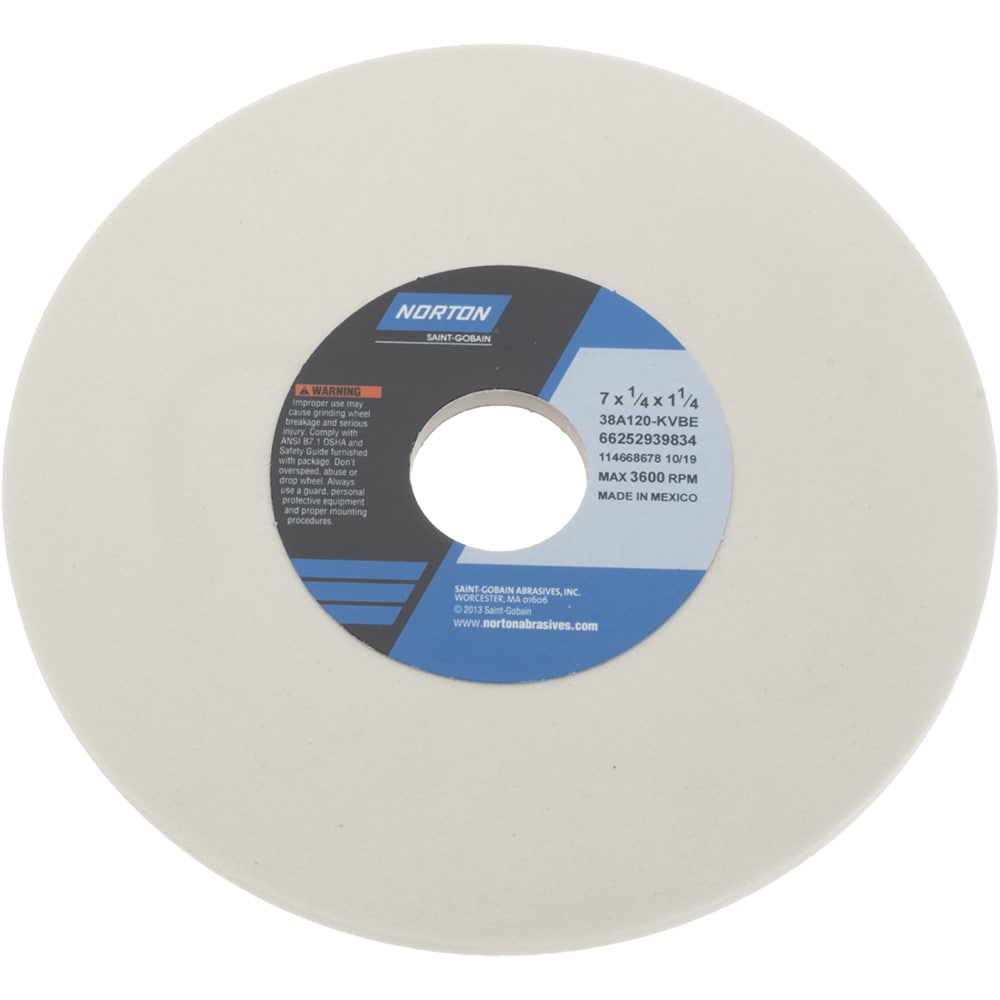 Norton 66252939834 Surface Grinding Wheel: 7" Dia, 1/4" Thick, 1-1/4" Hole, 120 Grit, K Hardness Image