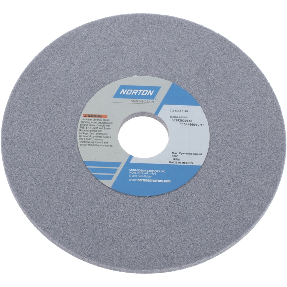 Norton 66252939548 Surface Grinding Wheel: 7" Dia, 1/4" Thick, 1-1/4" Hole, 60 Grit, I Hardness Image