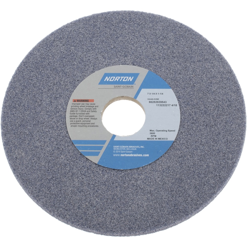 Norton 66252939543 Surface Grinding Wheel: 7" Dia, 1/4" Thick, 1-1/4" Hole, 46 Grit, H Hardness Image