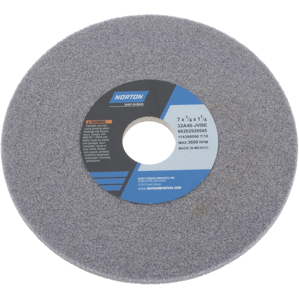 Norton 66252939545 Surface Grinding Wheel: 7" Dia, 1/4" Thick, 1-1/4" Hole, 46 Grit, J Hardness Image