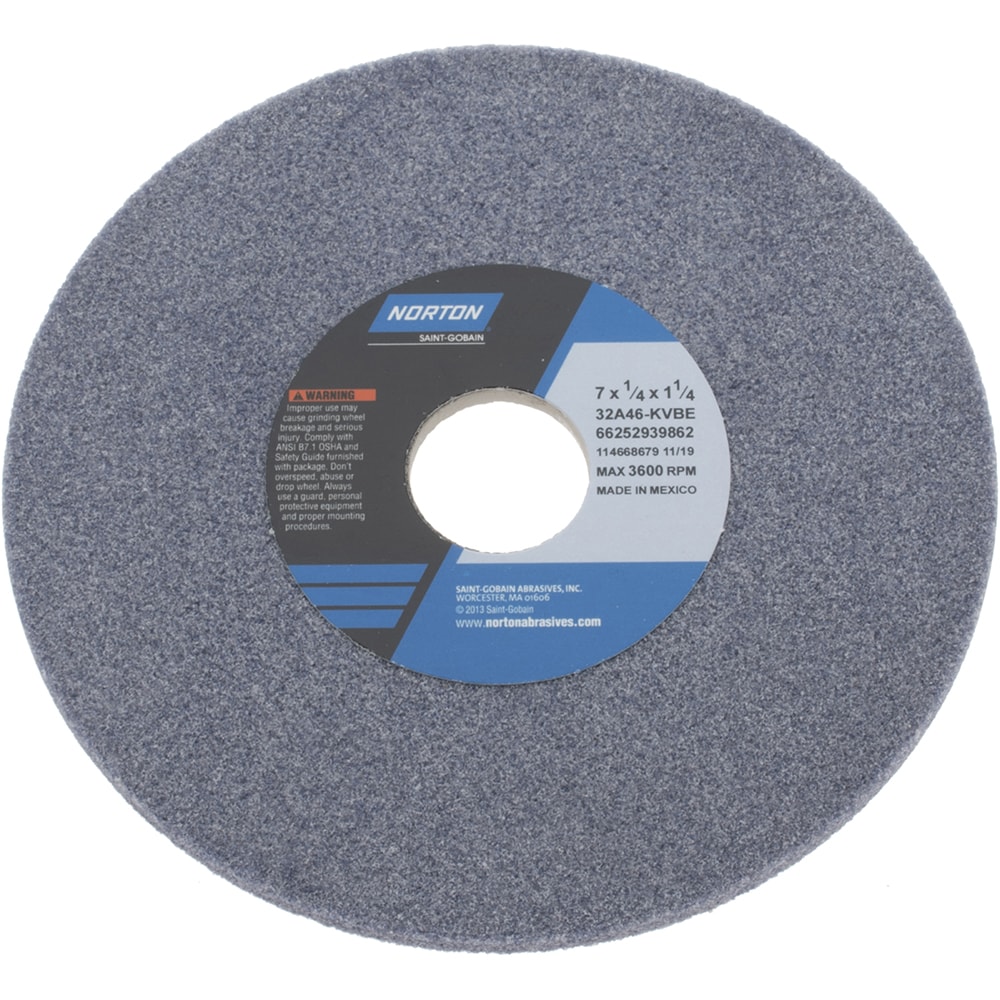 Norton 66252939862 Surface Grinding Wheel: 7" Dia, 1/4" Thick, 1-1/4" Hole, 46 Grit, K Hardness Image