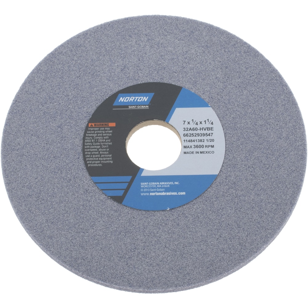 Norton 66252939547 Surface Grinding Wheel: 7" Dia, 1/4" Thick, 1-1/4" Hole, 60 Grit, H Hardness Image