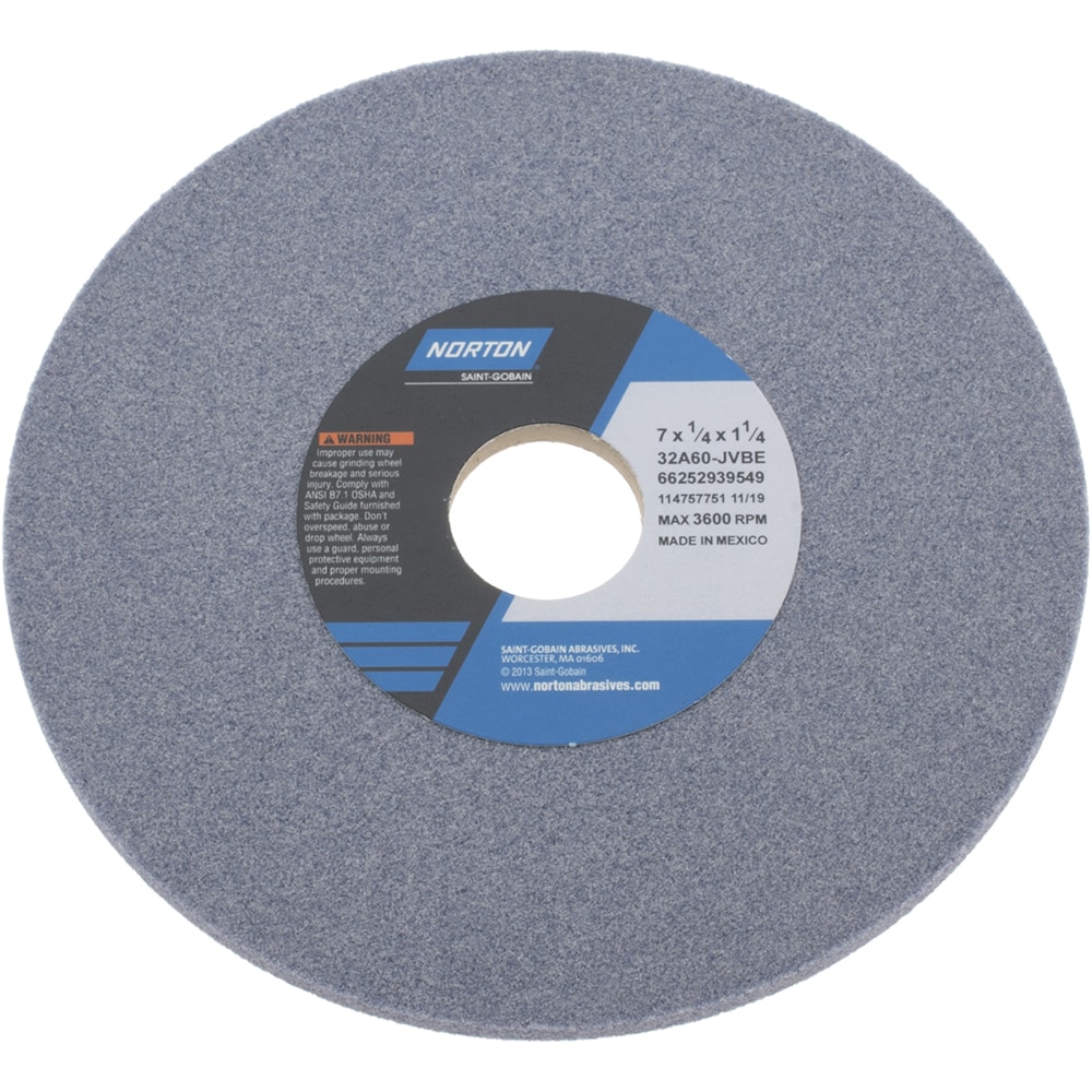 Norton 66252939549 Surface Grinding Wheel: 7" Dia, 1/4" Thick, 1-1/4" Hole, 60 Grit, J Hardness Image