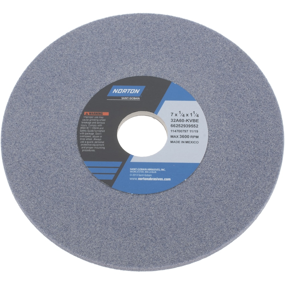 Norton 66252939552 Surface Grinding Wheel: 7" Dia, 1/4" Thick, 1-1/4" Hole, 60 Grit, K Hardness Image