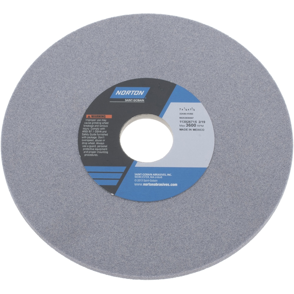 Norton 66252939557 Surface Grinding Wheel: 7" Dia, 1/4" Thick, 1-1/4" Hole, 80 Grit, H Hardness Image