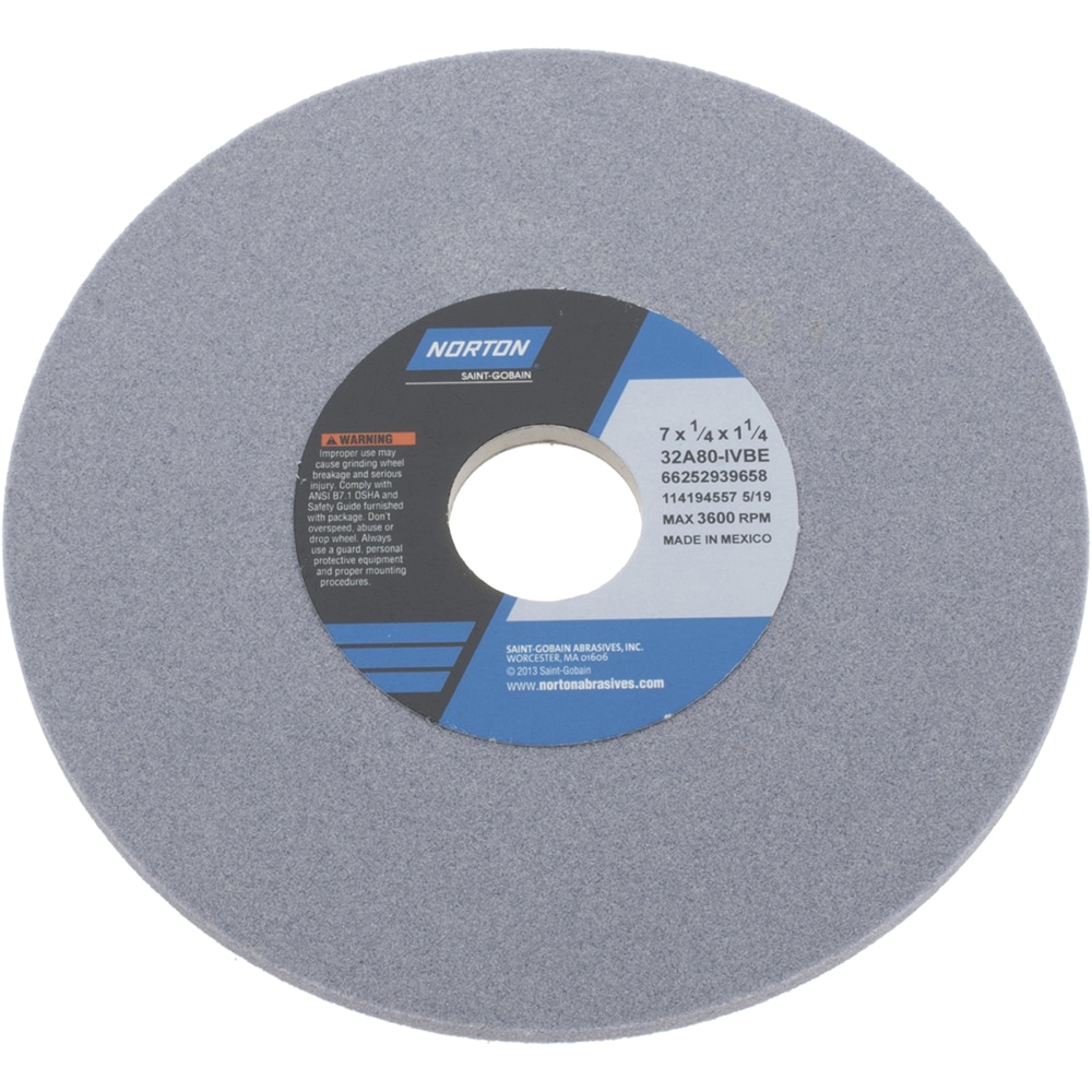 Norton 66252939658 Surface Grinding Wheel: 7" Dia, 1/4" Thick, 1-1/4" Hole, 80 Grit, I Hardness Image