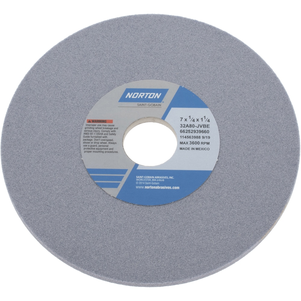 Norton 66252939660 Surface Grinding Wheel: 7" Dia, 1/4" Thick, 1-1/4" Hole, 80 Grit, J Hardness Image