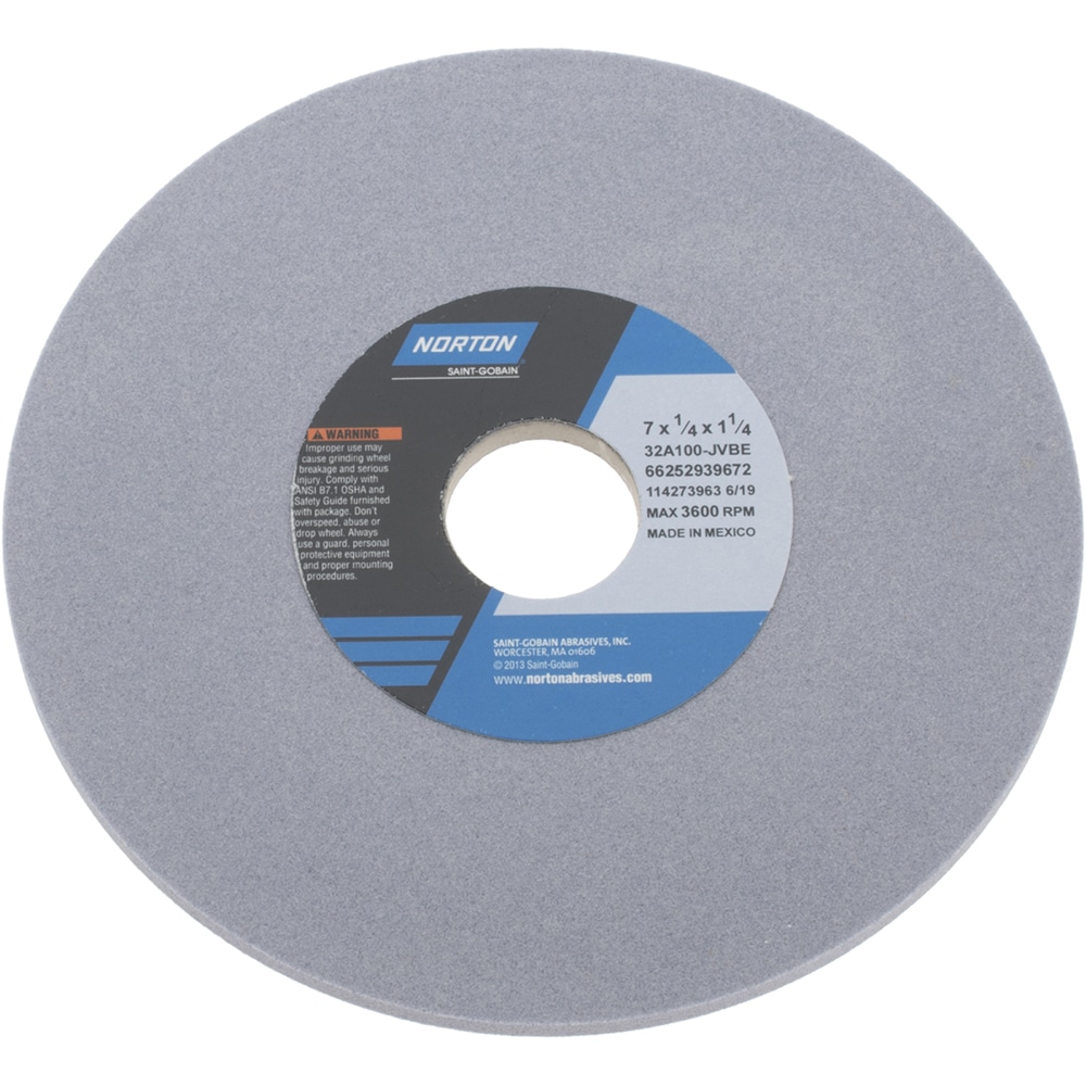 Norton 66252939672 Surface Grinding Wheel: 7" Dia, 1/4" Thick, 1-1/4" Hole, 100 Grit, J Hardness Image