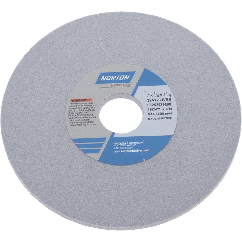 Norton 66252939680 Surface Grinding Wheel: 7" Dia, 1/4" Thick, 1-1/4" Hole, 120 Grit, I Hardness Image