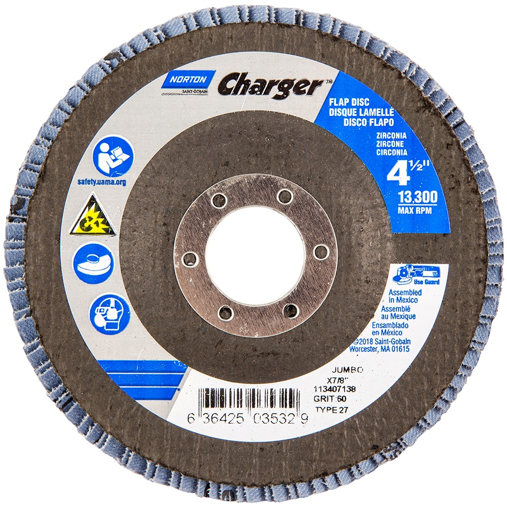 Norton 63642503532 Flap Disc: 7/8" Hole, 60 Grit, Zirconia Alumina, Type 27 Image