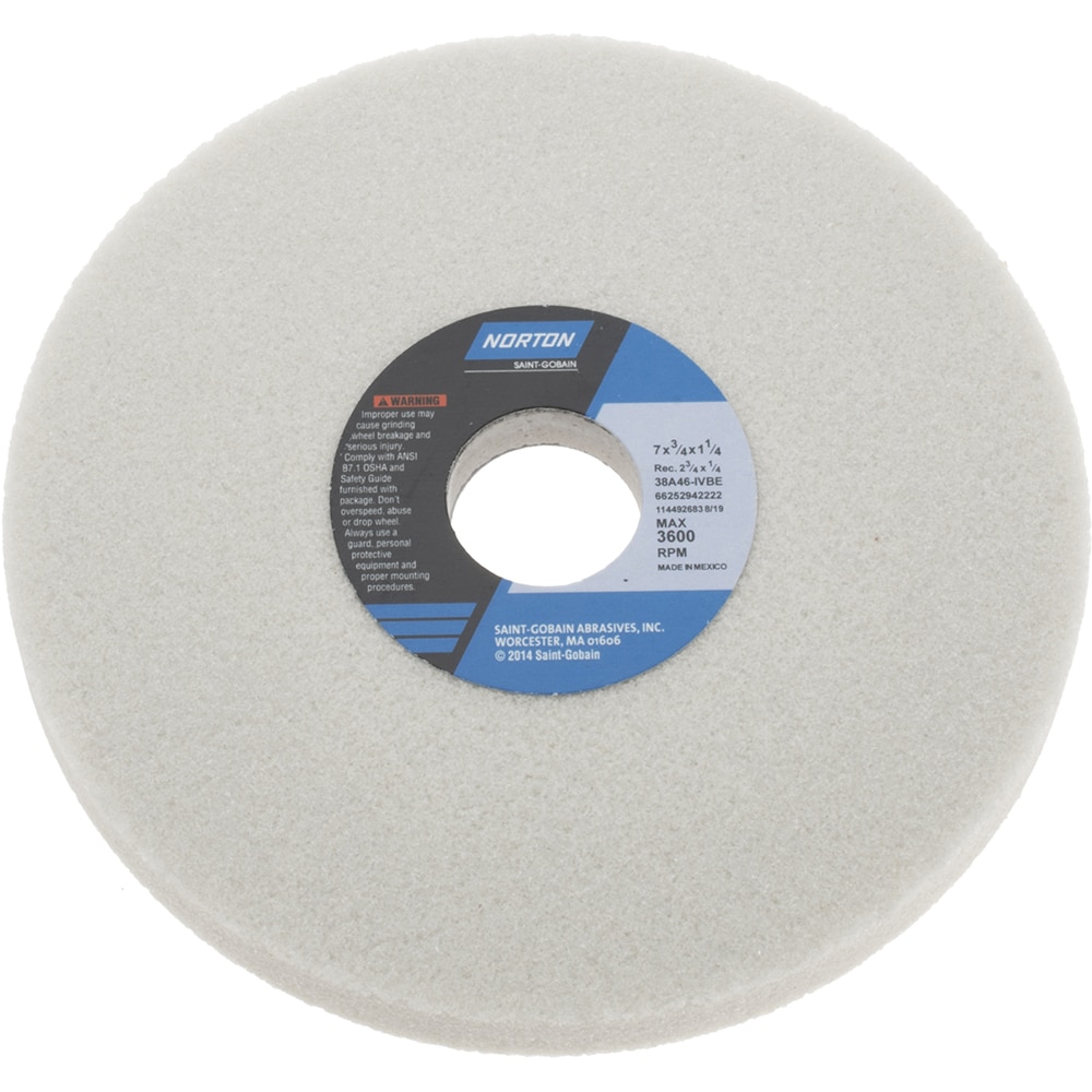 Norton 66252942222 Surface Grinding Wheel: 7" Dia, 3/4" Thick, 1-1/4" Hole, 46 Grit, I Hardness Image