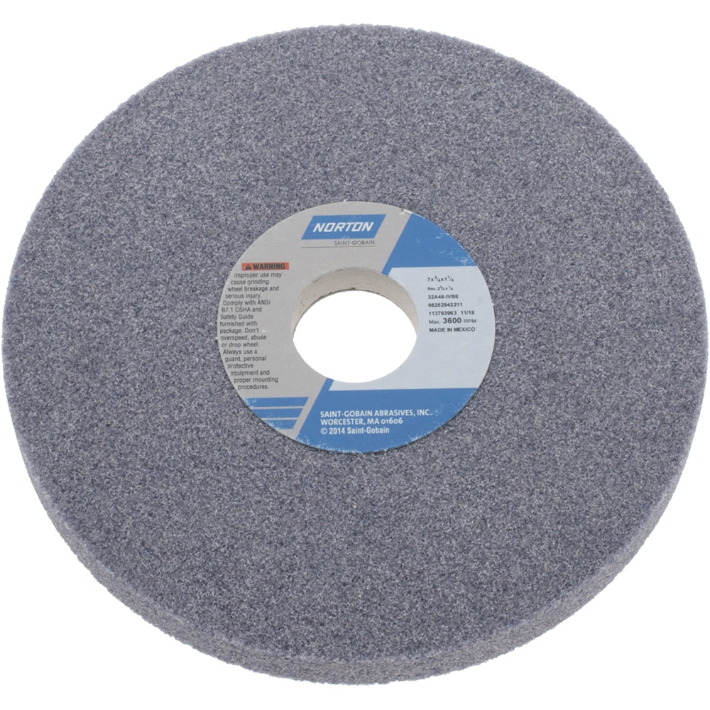 Norton 66252942211 Surface Grinding Wheel: 7" Dia, 3/4" Thick, 1-1/4" Hole, 46 Grit, I Hardness Image