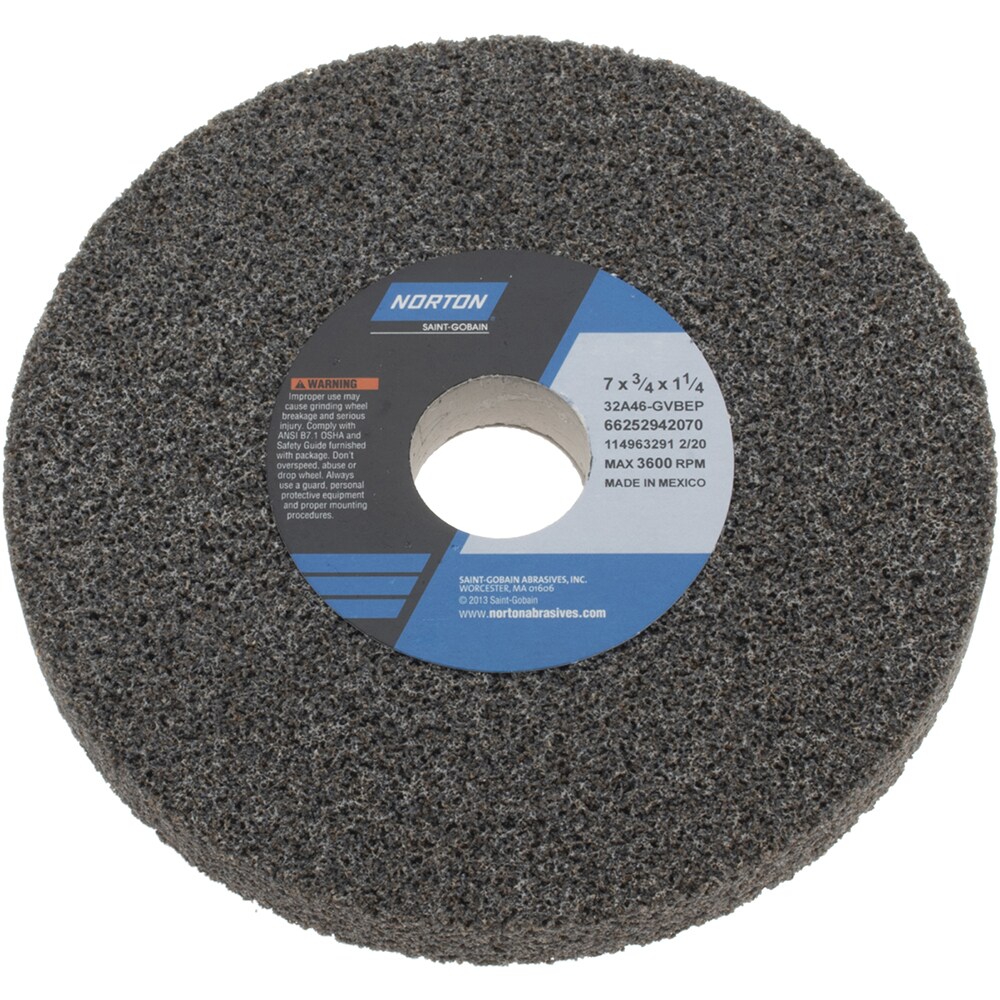 Norton 66252942070 Surface Grinding Wheel: 7" Dia, 3/4" Thick, 1-1/4" Hole, 46 Grit, G Hardness Image