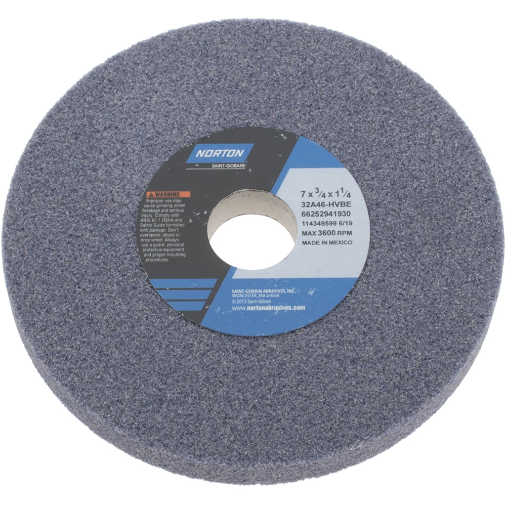 Norton 66252941930 Surface Grinding Wheel: 7" Dia, 3/4" Thick, 1-1/4" Hole, 46 Grit, H Hardness Image