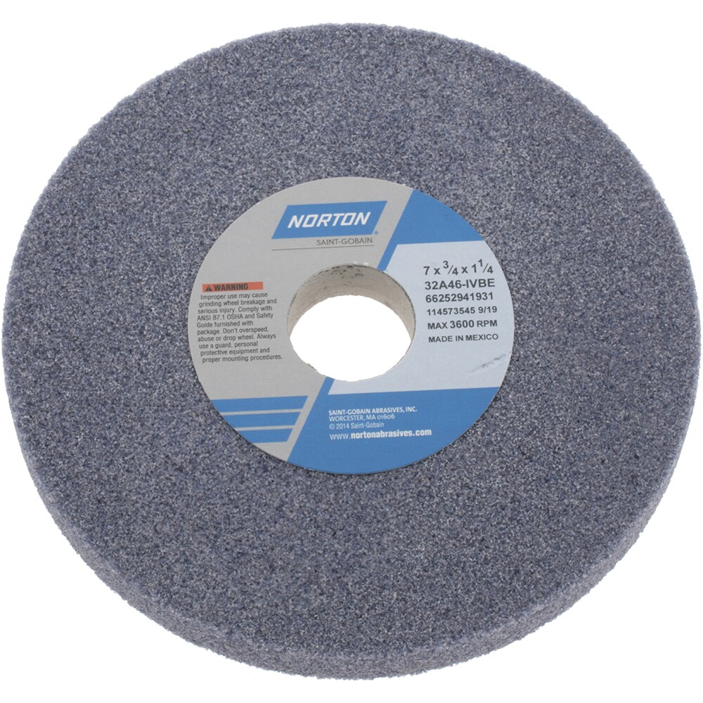 Norton 66252941931 Surface Grinding Wheel: 7" Dia, 3/4" Thick, 1-1/4" Hole, 46 Grit, I Hardness Image