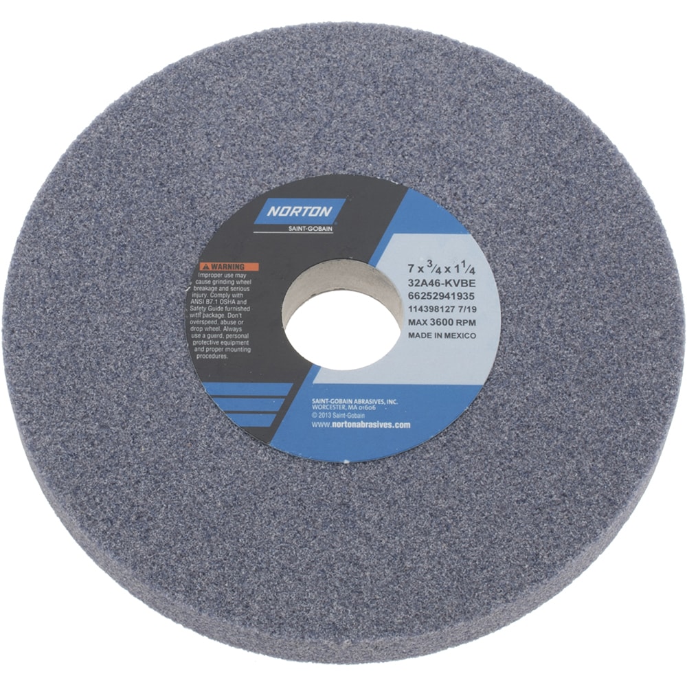 Norton 66252941935 Surface Grinding Wheel: 7" Dia, 3/4" Thick, 1-1/4" Hole, 46 Grit, K Hardness Image