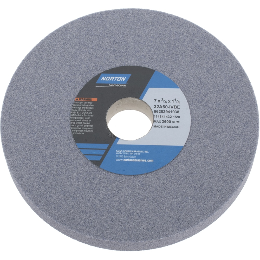 Norton 66252941938 Surface Grinding Wheel: 7" Dia, 3/4" Thick, 1-1/4" Hole, 60 Grit, I Hardness Image