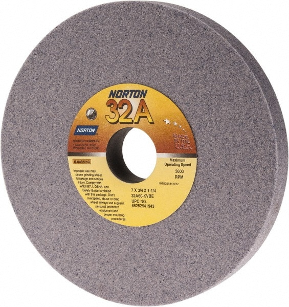 Norton 66252941943 Surface Grinding Wheel: 7" Dia, 3/4" Thick, 1-1/4" Hole, 60 Grit, K Hardness Image