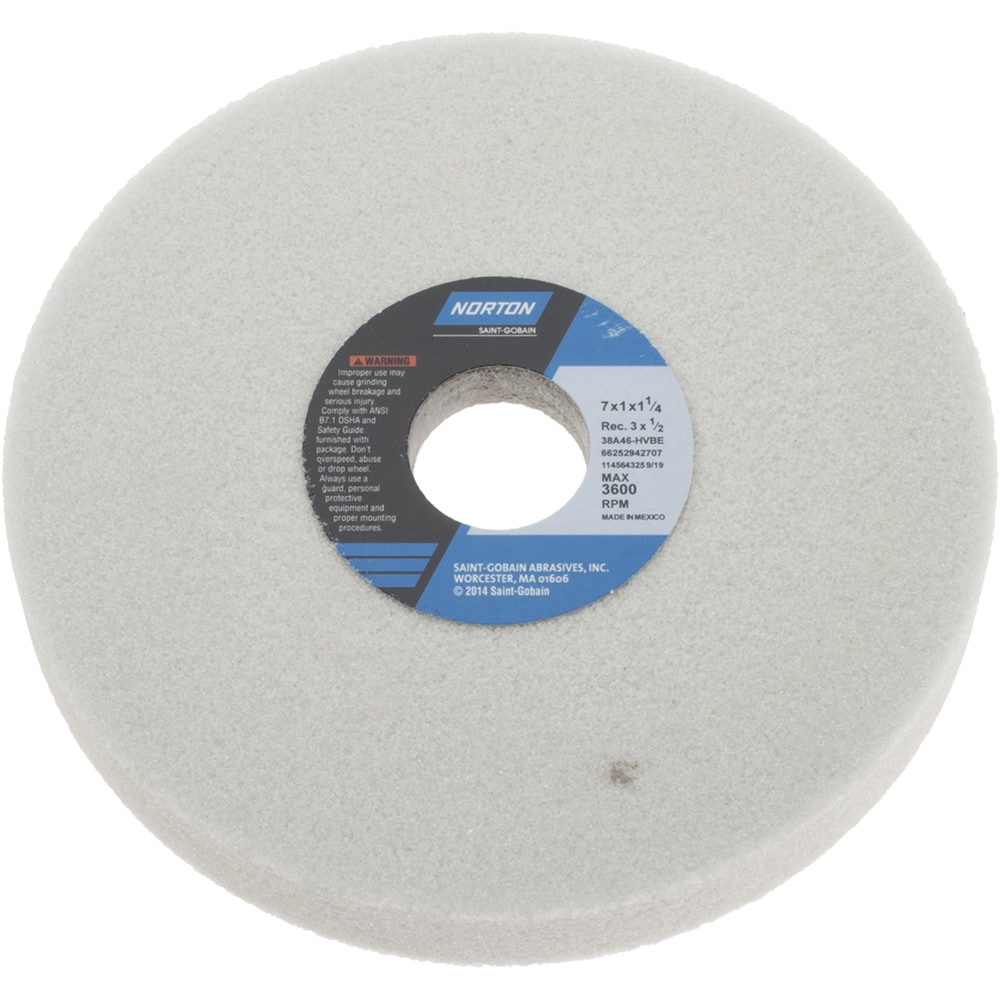 Norton 66252942707 Surface Grinding Wheel: 7" Dia, 1" Thick, 1-1/4" Hole, 46 Grit, H Hardness Image