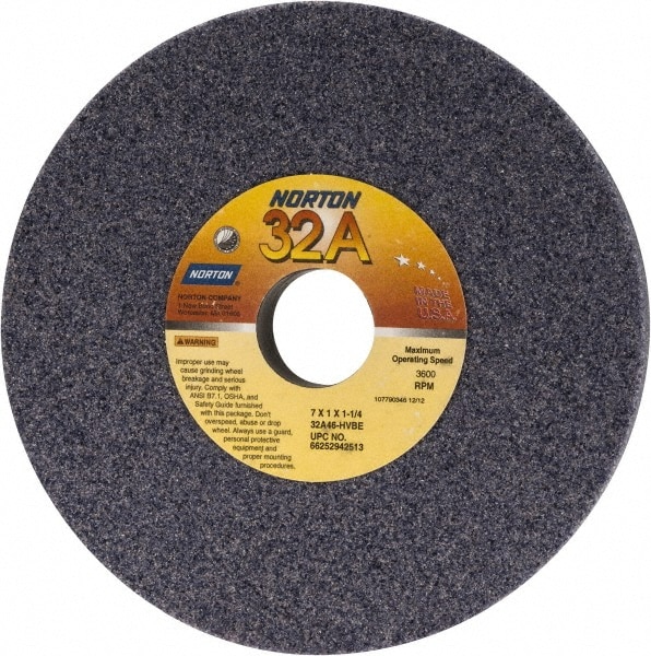 Norton 66252942513 Surface Grinding Wheel: 7" Dia, 1" Thick, 1-1/4" Hole, 46 Grit, H Hardness Image