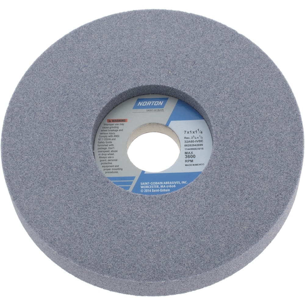 Norton 66252942699 Surface Grinding Wheel: 7" Dia, 1" Thick, 1-1/4" Hole, 60 Grit, I Hardness Image