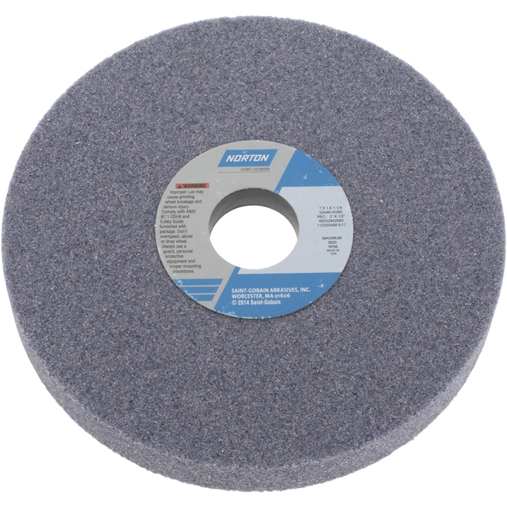 Norton 66252942689 Surface Grinding Wheel: 7" Dia, 1" Thick, 1-1/4" Hole, 46 Grit, H Hardness Image