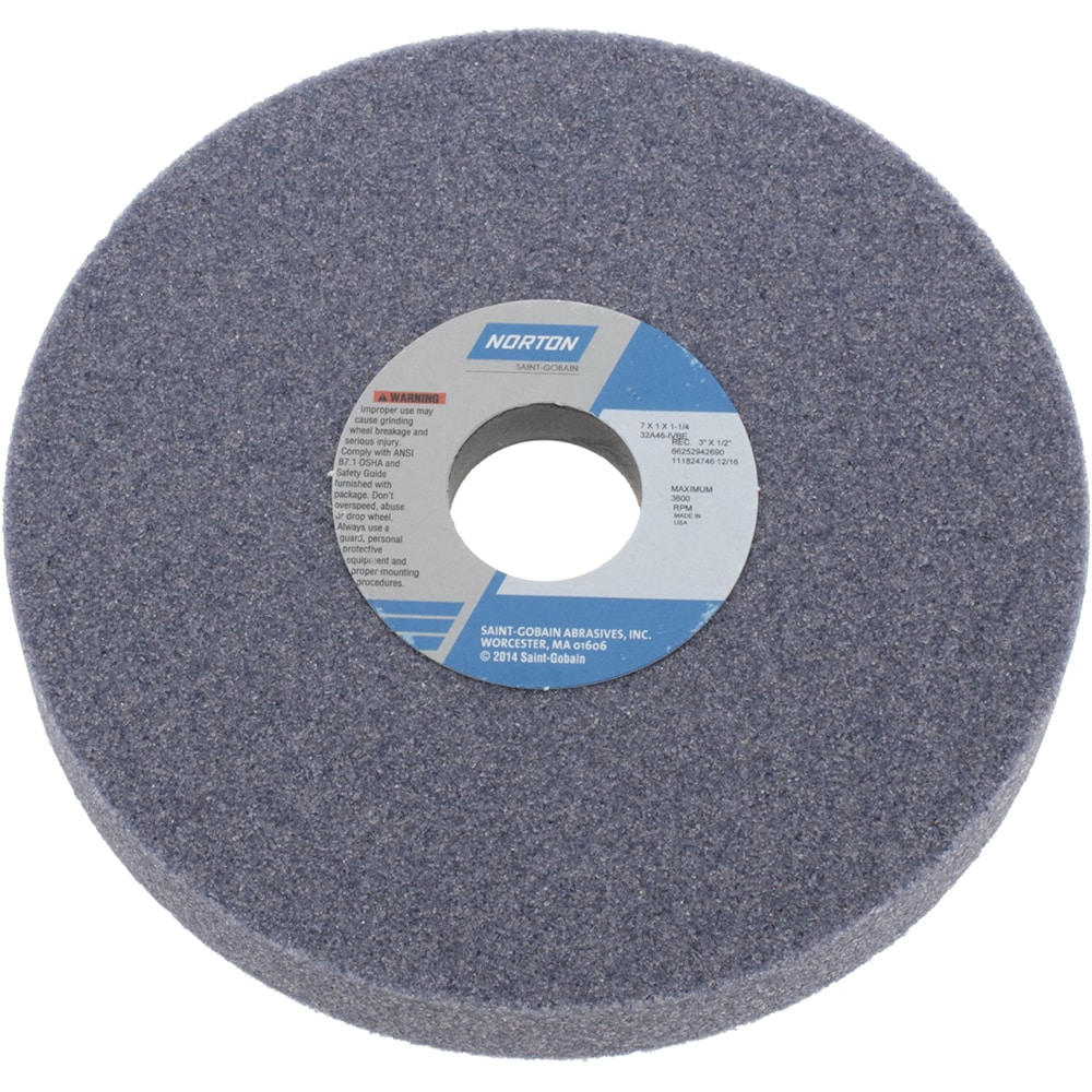 Norton 66252942690 Surface Grinding Wheel: 7" Dia, 1" Thick, 1-1/4" Hole, 46 Grit, I Hardness Image