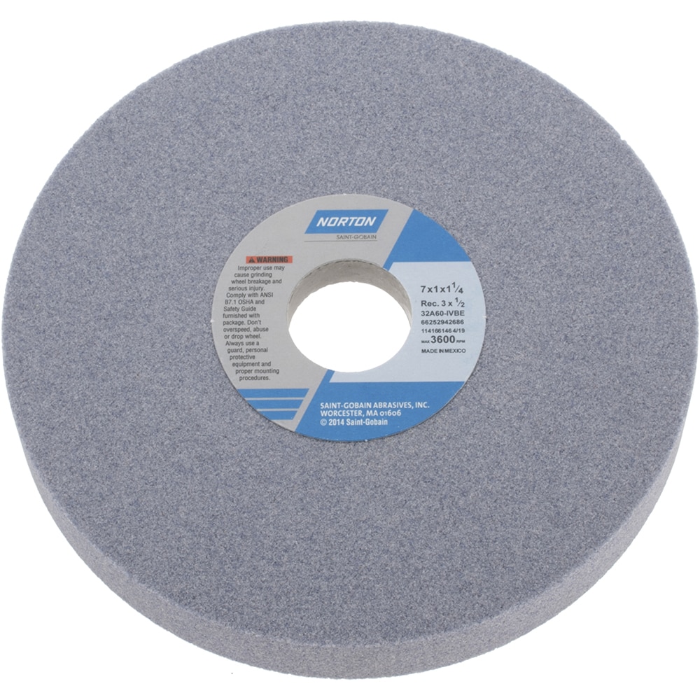 Norton 66252942686 Surface Grinding Wheel: 7" Dia, 1" Thick, 1-1/4" Hole, 60 Grit, I Hardness Image