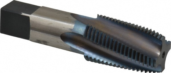 1/2-14 NPT, 15° Helix, 4 Flutes, Blue Diamond Finish, High Speed Steel, Spiral Flute Pipe Tap