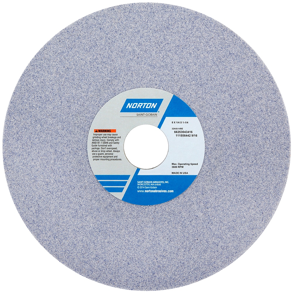 Norton 66253043399 Surface Grinding Wheel: 8" Dia, 1/4" Thick, 1-1/4" Hole, 60 Grit, K Hardness Image