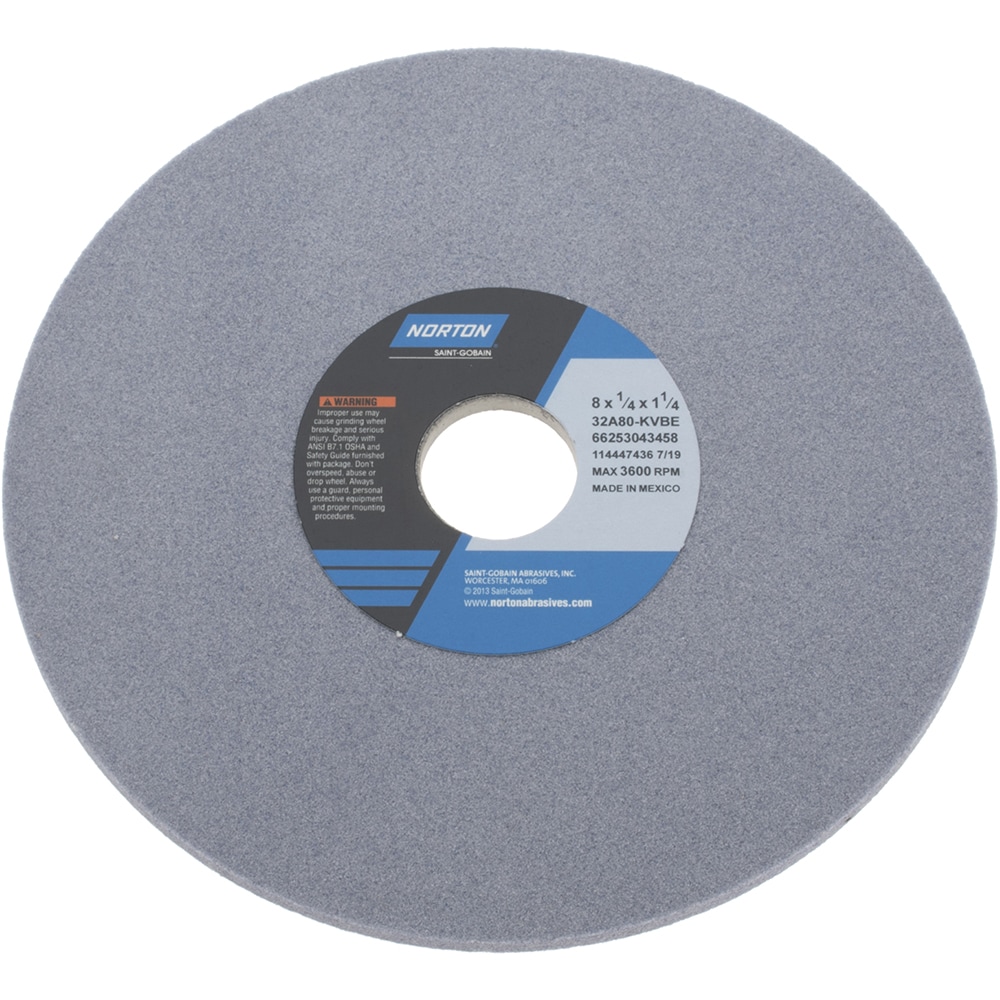 Norton 66253043458 Surface Grinding Wheel: 8" Dia, 1/4" Thick, 1-1/4" Hole, 80 Grit, K Hardness Image